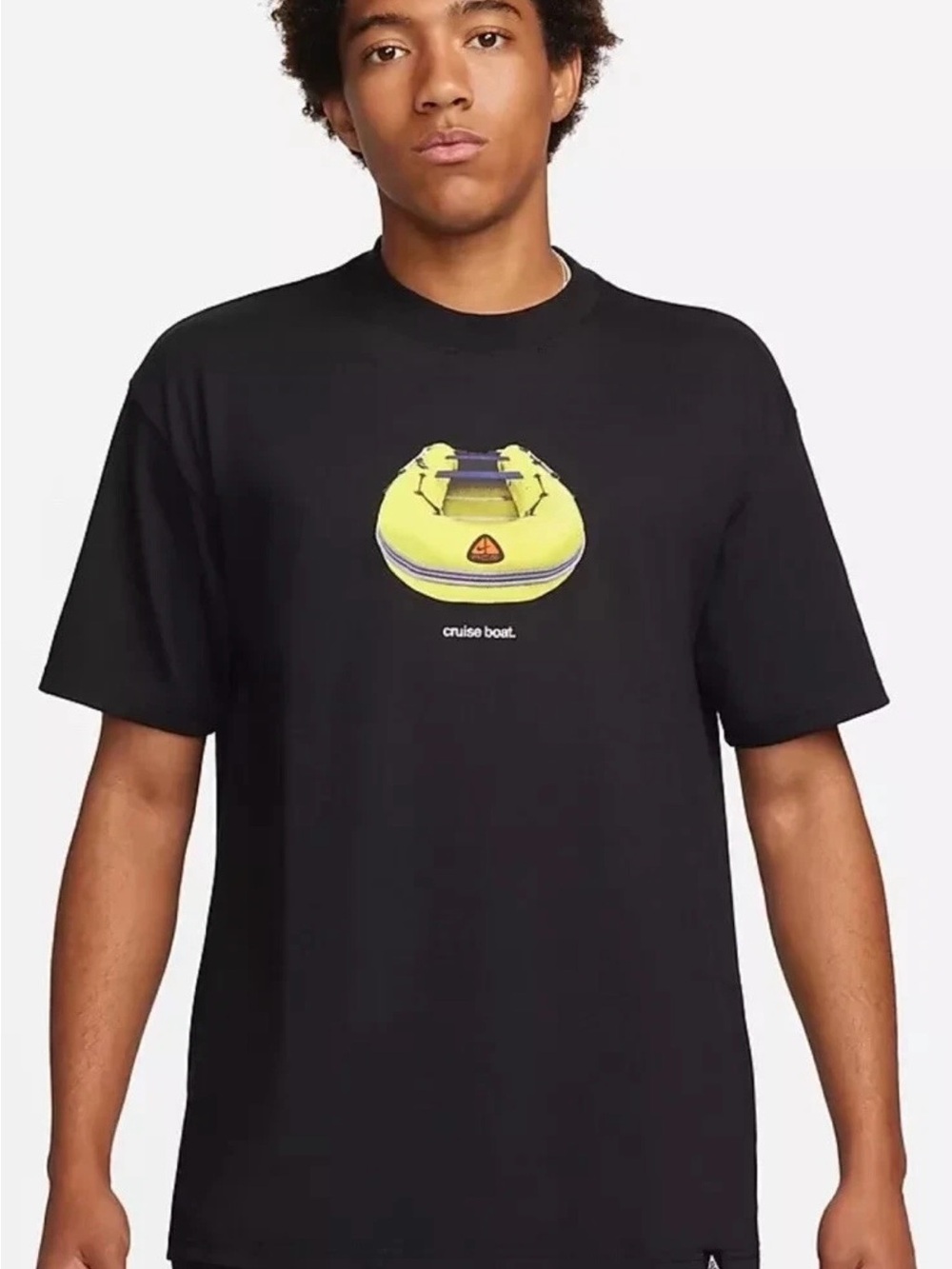 Nike Black Short-Sleeve Tee with Yellow Boat Graphic